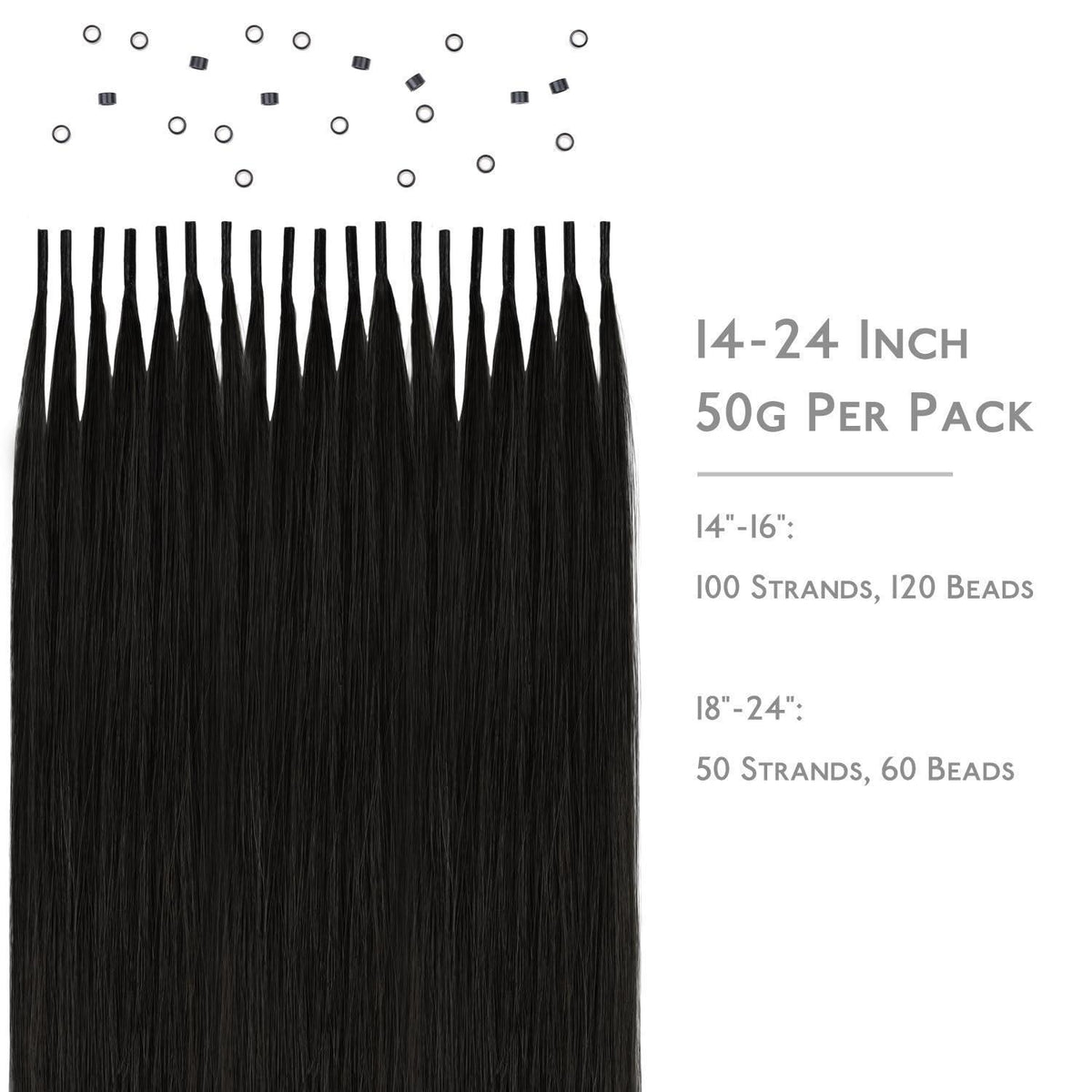 Echthaar I Tip Extensions – Natürliches Schwarz, 50g/50cm
