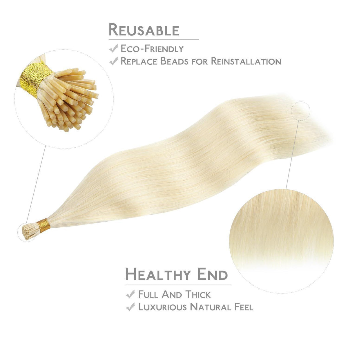 Echthaar Haarverlängerung I Tip Platinblond 45cm 50g