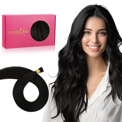Echthaar I Tip Extensions – Natürliches Schwarz, 60cm