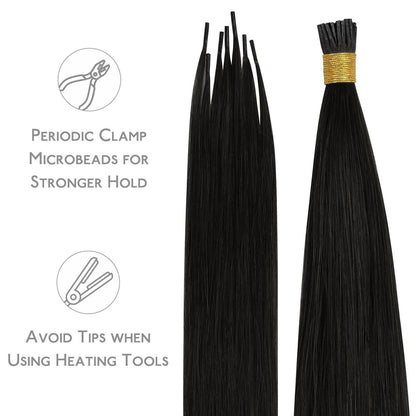 Echthaar I Tip Extensions – Natürliches Schwarz, 60cm
