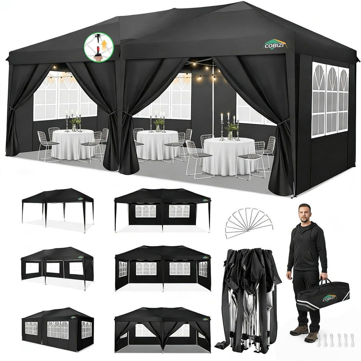 Faltpavillon 3x6m wasserdicht mit 6 Seitenwänden – Outdoor Zelt