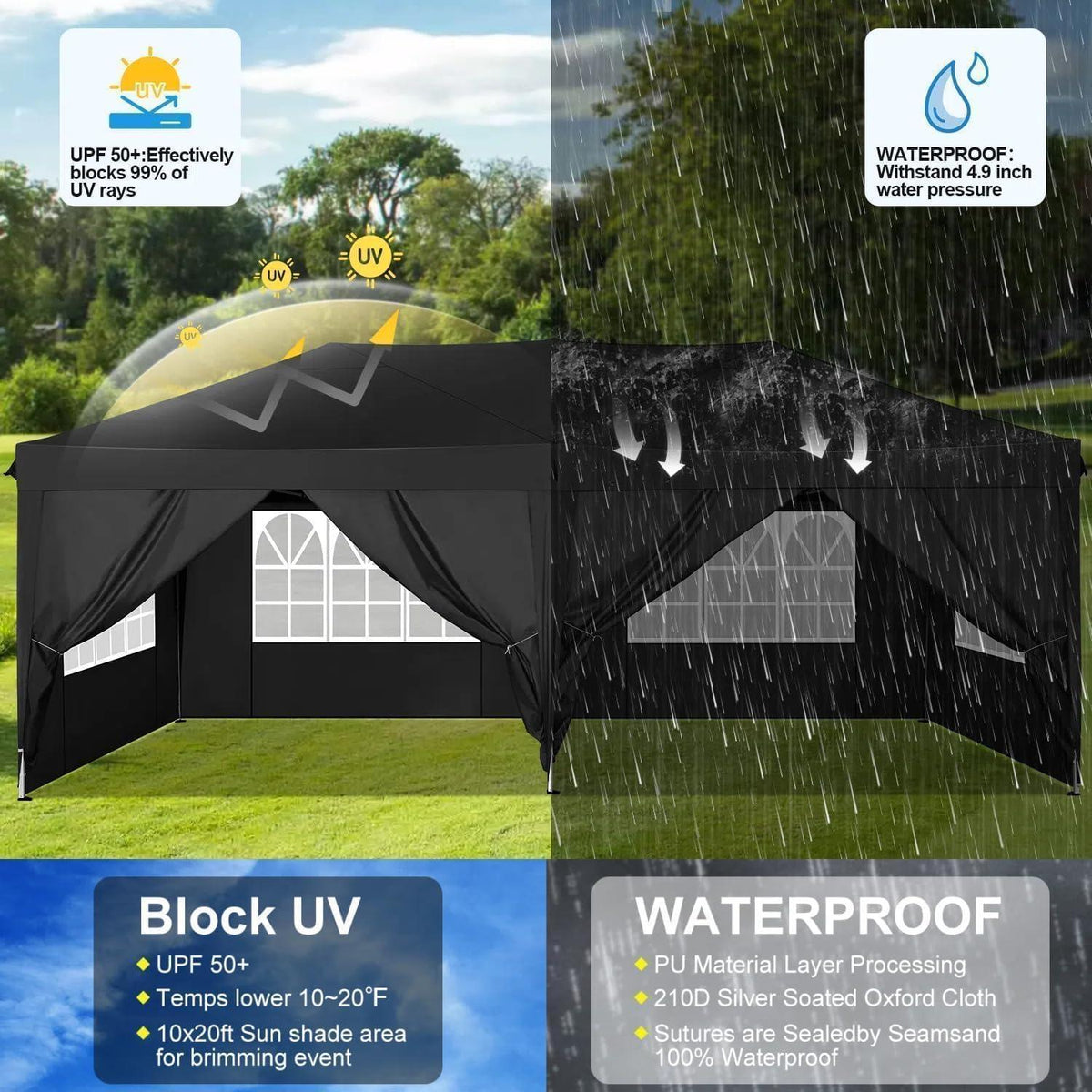 Faltpavillon 3x6m wasserdicht mit 6 Seitenwänden – Outdoor Zelt