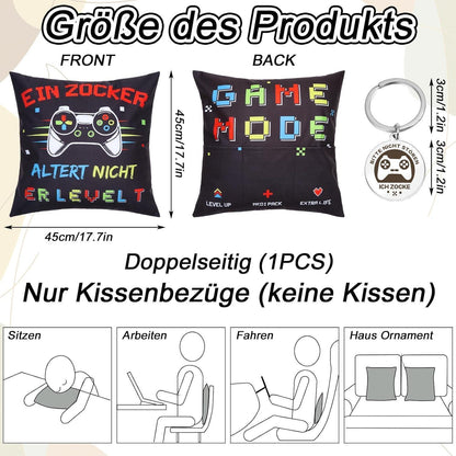 Zierkissen mit 3 Taschen & Spruch "Ein Zocker altert nicht" 45x45 cm