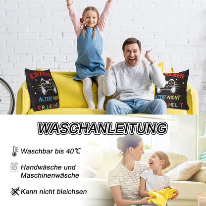 Zierkissen mit 3 Taschen & Spruch "Ein Zocker altert nicht" 45x45 cm