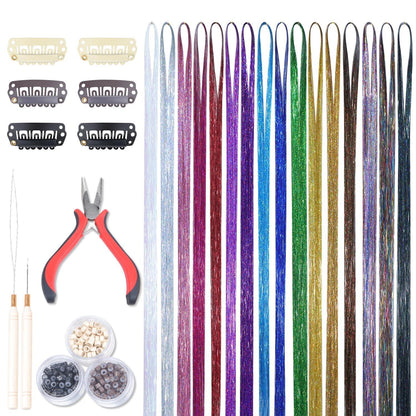 Glitzer Haarsträhnen Set – 16 Farben, 3200 Strähnen