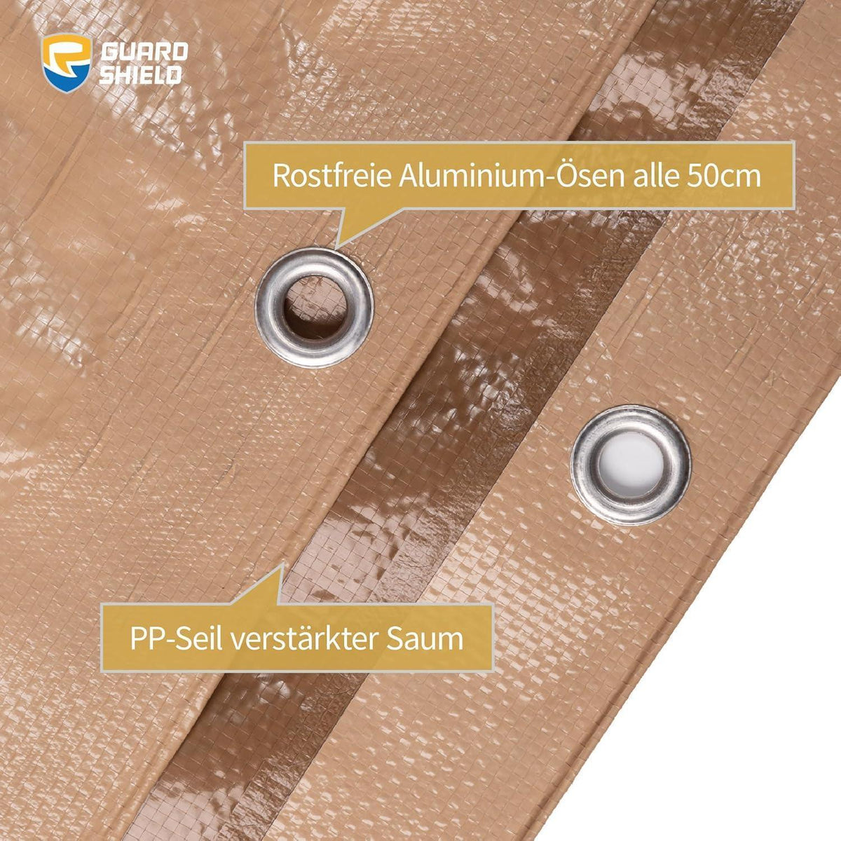Wasserdichte Abdeckplane 6x10m Beige/Khaki mit Ösen