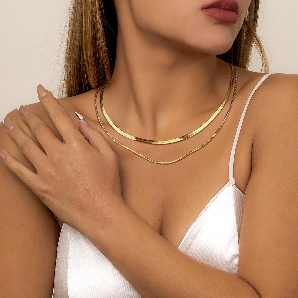 Vergoldete Schlangen Kette Damen 14K Edelstahl Doppel- oder Einzelkette
