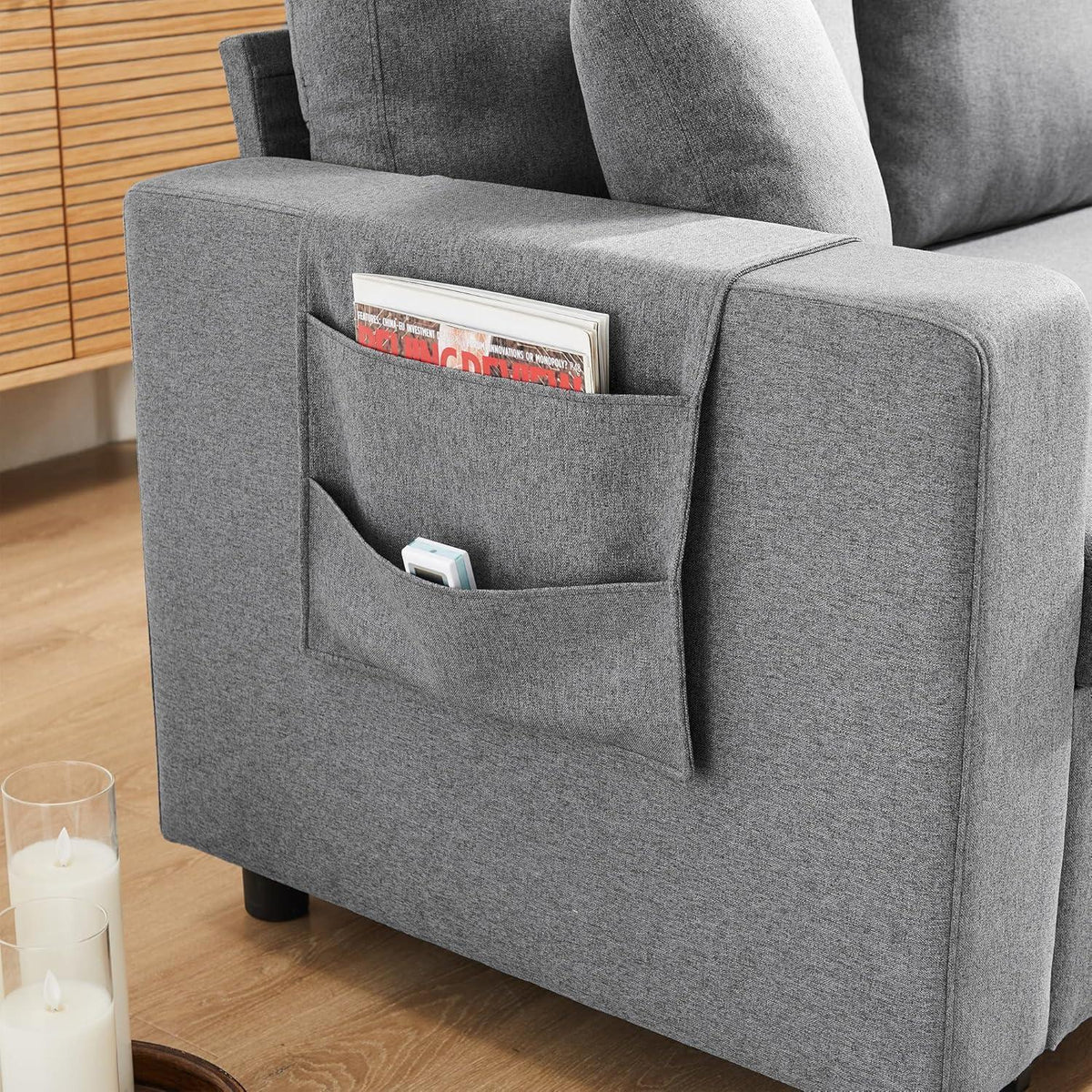 Schlafsofa mit Stauraum & Chaiselongue – Modernes Wohnzimmer Sofa Grau