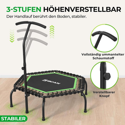 Fitness Trampolin Indoor Ø 122 cm mit T-Griff & Gummiseilen