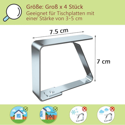 Große Tischtuchklammern Edelstahl für 3-5 cm Tischplatten (4 Stück)