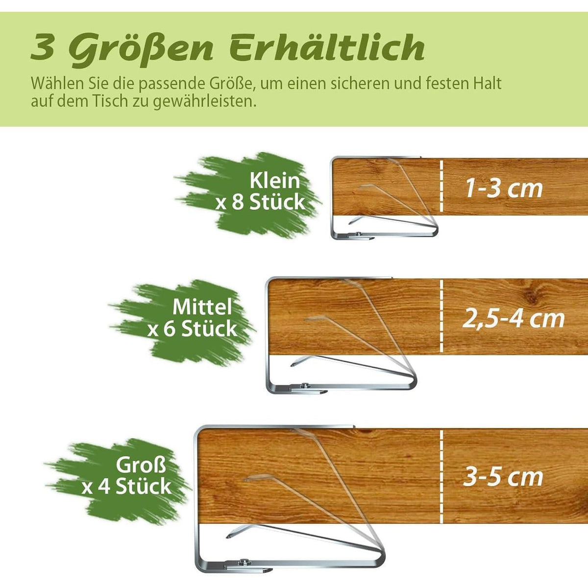 6er Set Tischtuchklammern Edelstahl für 2,5-4cm Tischplatten
