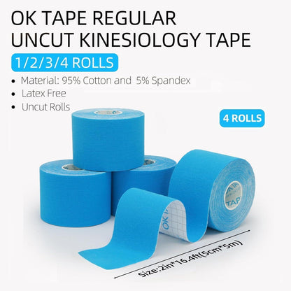 Kinesiologie Tape 5cm x 5m – 4 Rollen Blau – Für Muskeln & Gelenke