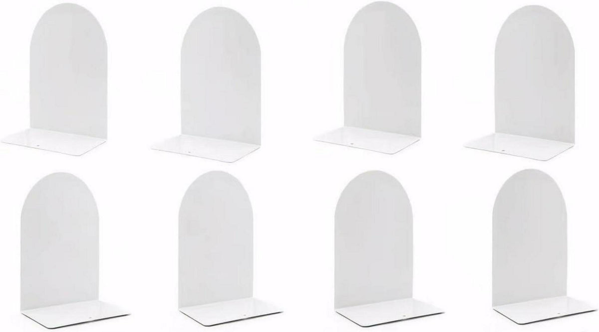 8er Set Metall Buchstützen Weiß - Schwere, Rutschfeste Bookends