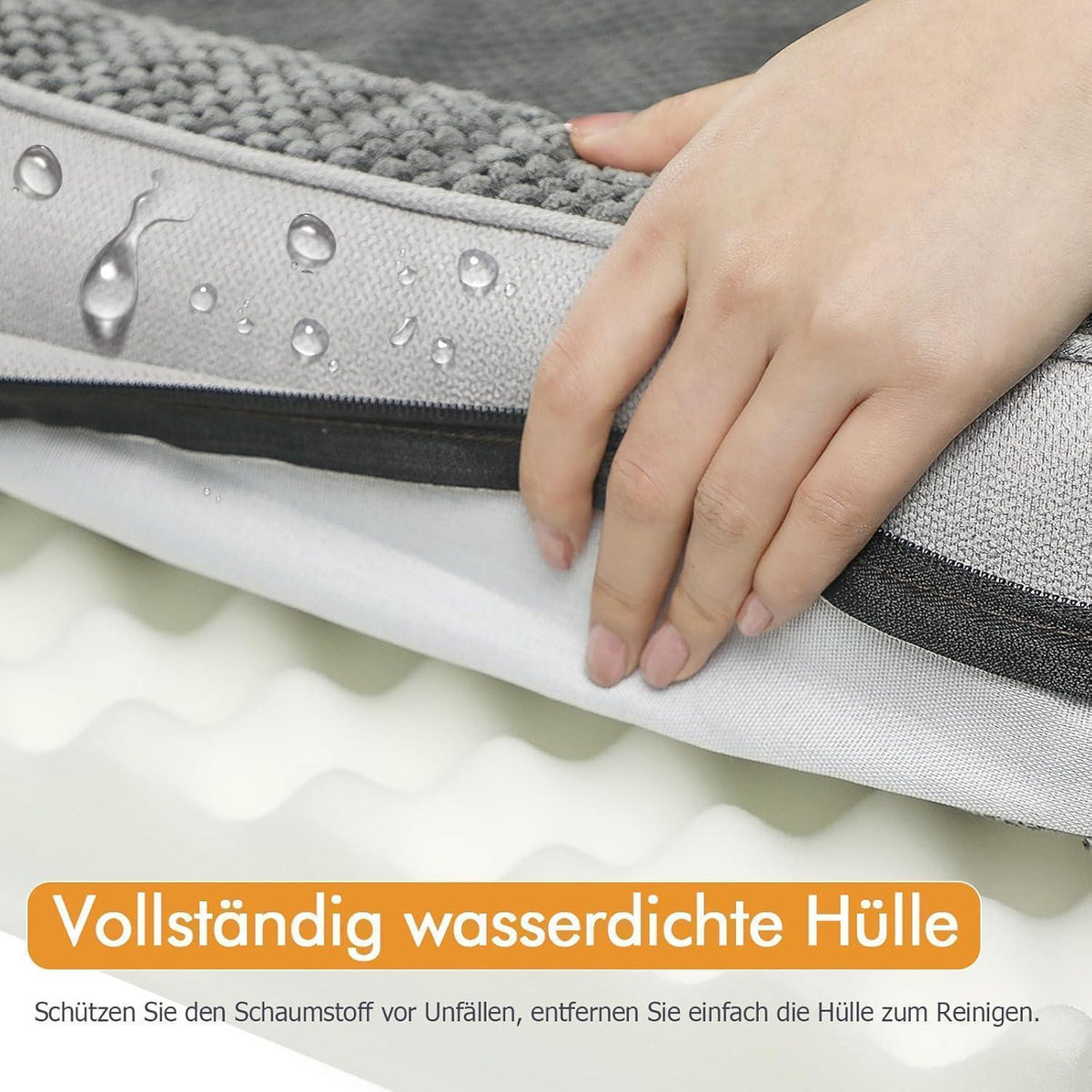 Orthopädisches Hundebett XL mit Rand, waschbar, grau