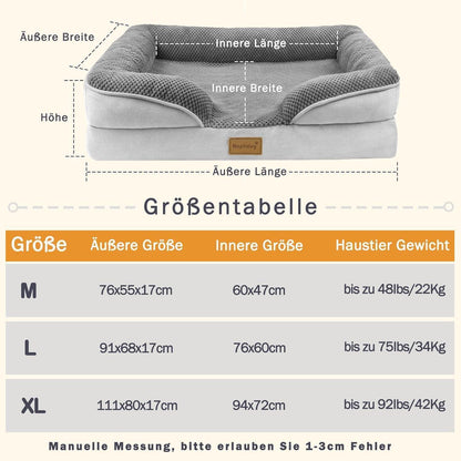 Orthopädisches Hundebett XL mit Rand, waschbar, grau