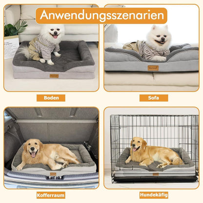 Orthopädisches Hundebett XL mit Rand, waschbar, grau