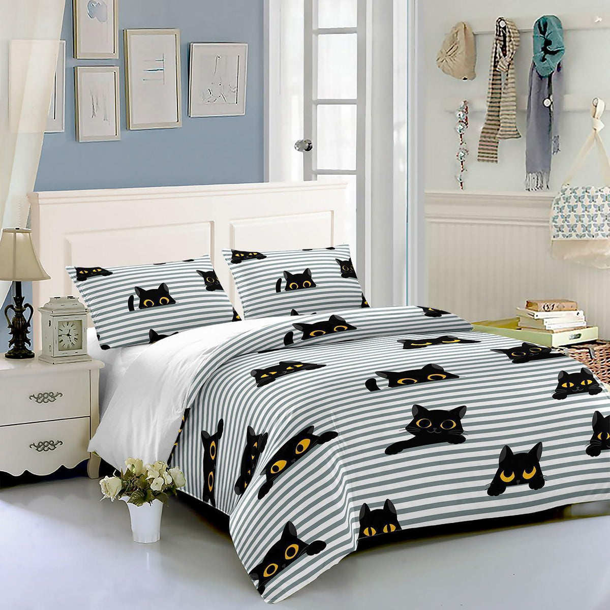 Bettwäsche-Set Gestreifte Katze für Kinder – 135x200cm