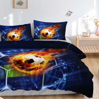 Flammenfußball Bettwäsche-Set 200x200 cm | 2 Kissenbezüge