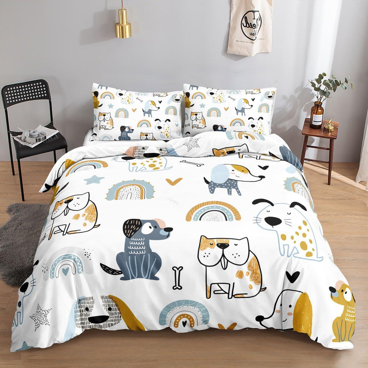 Bettwäsche-Set Welpe Cartoon 200x200cm mit Kissenbezügen