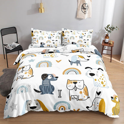 Bettwäsche-Set Welpe Cartoon 200x200cm mit Kissenbezügen
