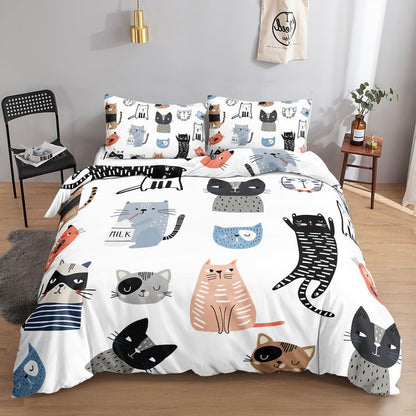 Cartoon Katz Bettwäsche-Set 200x200 cm mit Kissenbezügen