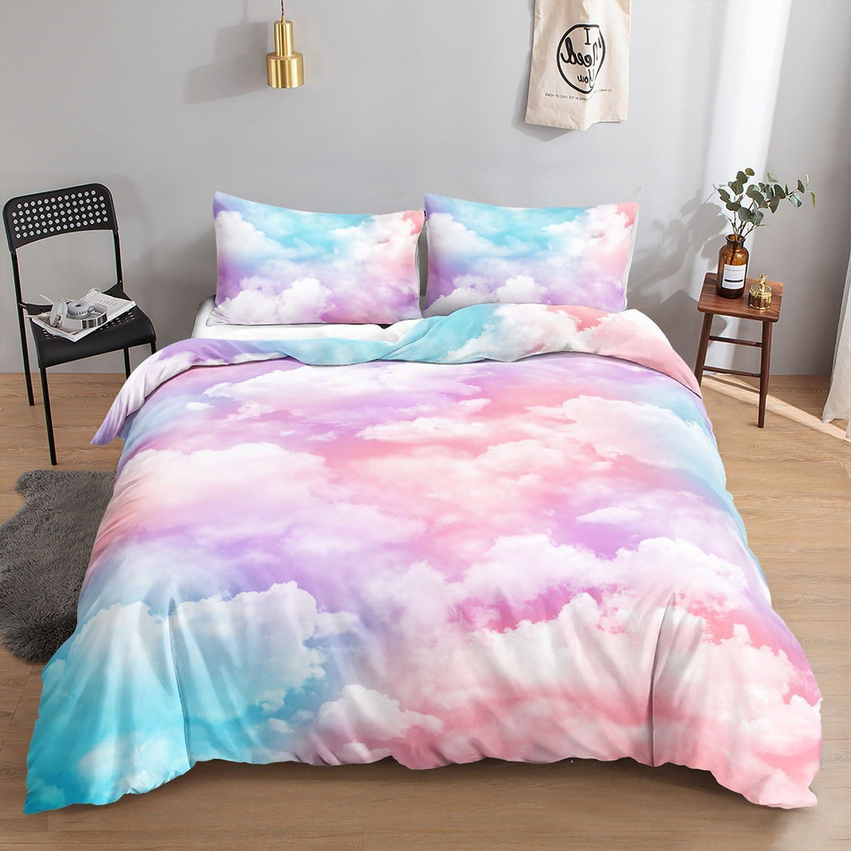 Bettwäsche-Set Bunte Wolken 200x200cm mit Kissenbezügen