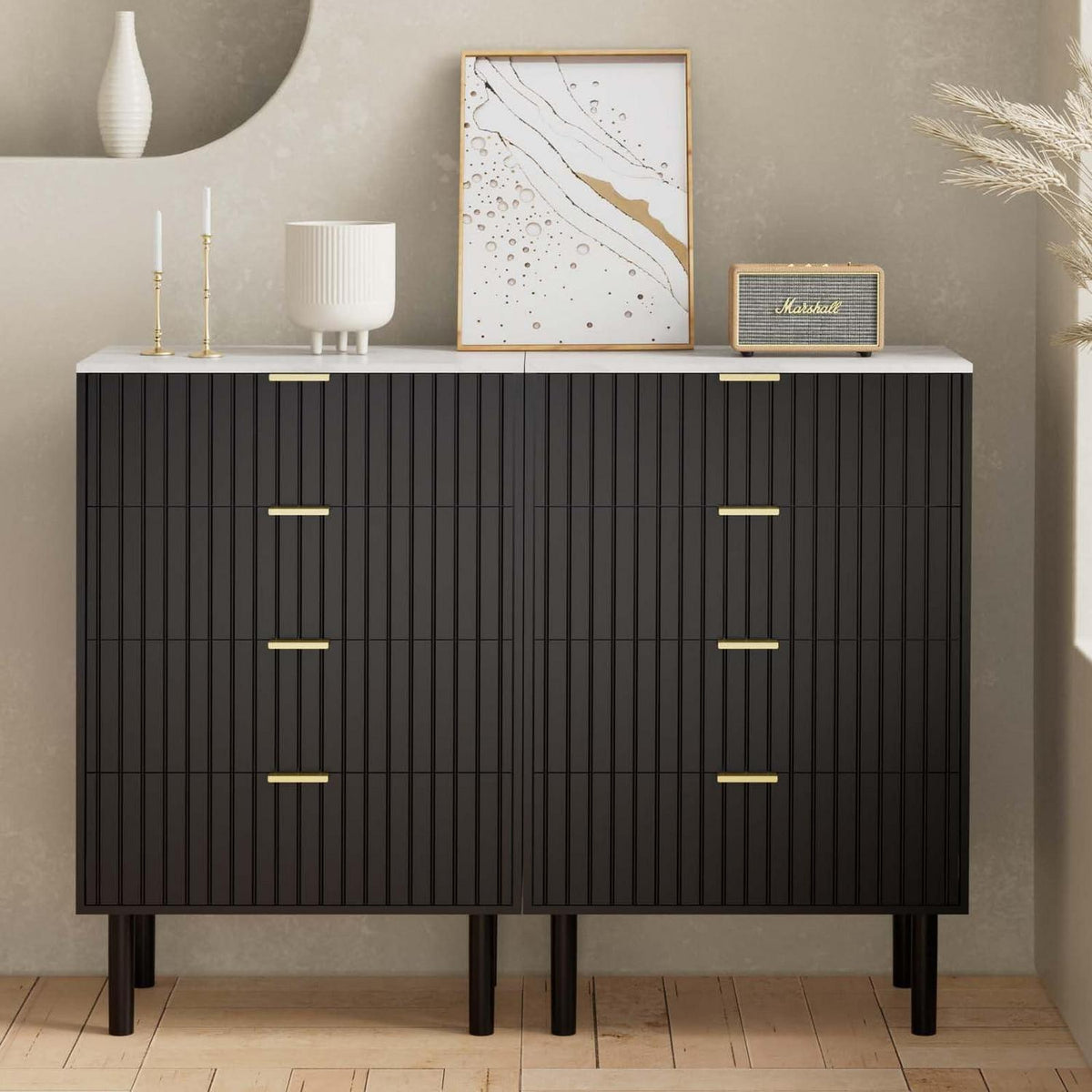 Moderne Kommode mit 8 Schubladen | Schwarz, 120x34x94cm