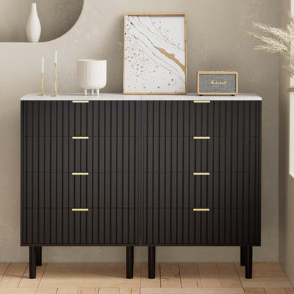 Moderne Kommode mit 8 Schubladen | Schwarz, 120x34x94cm