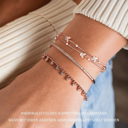 Silber Armband Damen Schmetterlinge mit Perlen, rosévergoldet