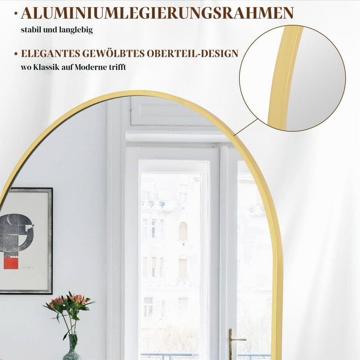 Ganzkörperspiegel Bogen Gold – Stand- & Wandspiegel 165x61cm