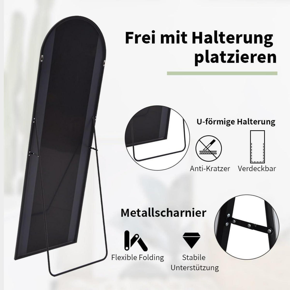 Ganzkörperspiegel Bogen Schwarz 180x66cm | Stand- & Wandspiegel