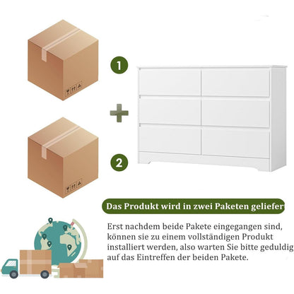 Weiße Kommode mit 6 Schubladen – 120cm Sideboard für Schlafzimmer