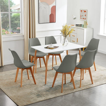 Rechteckiges Esszimmer-Set mit 6 Stühlen | Weißer Tisch + Graue Stühle