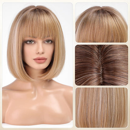 Gerade Bob Perücke mit Pony – Ombre Blond Highlight