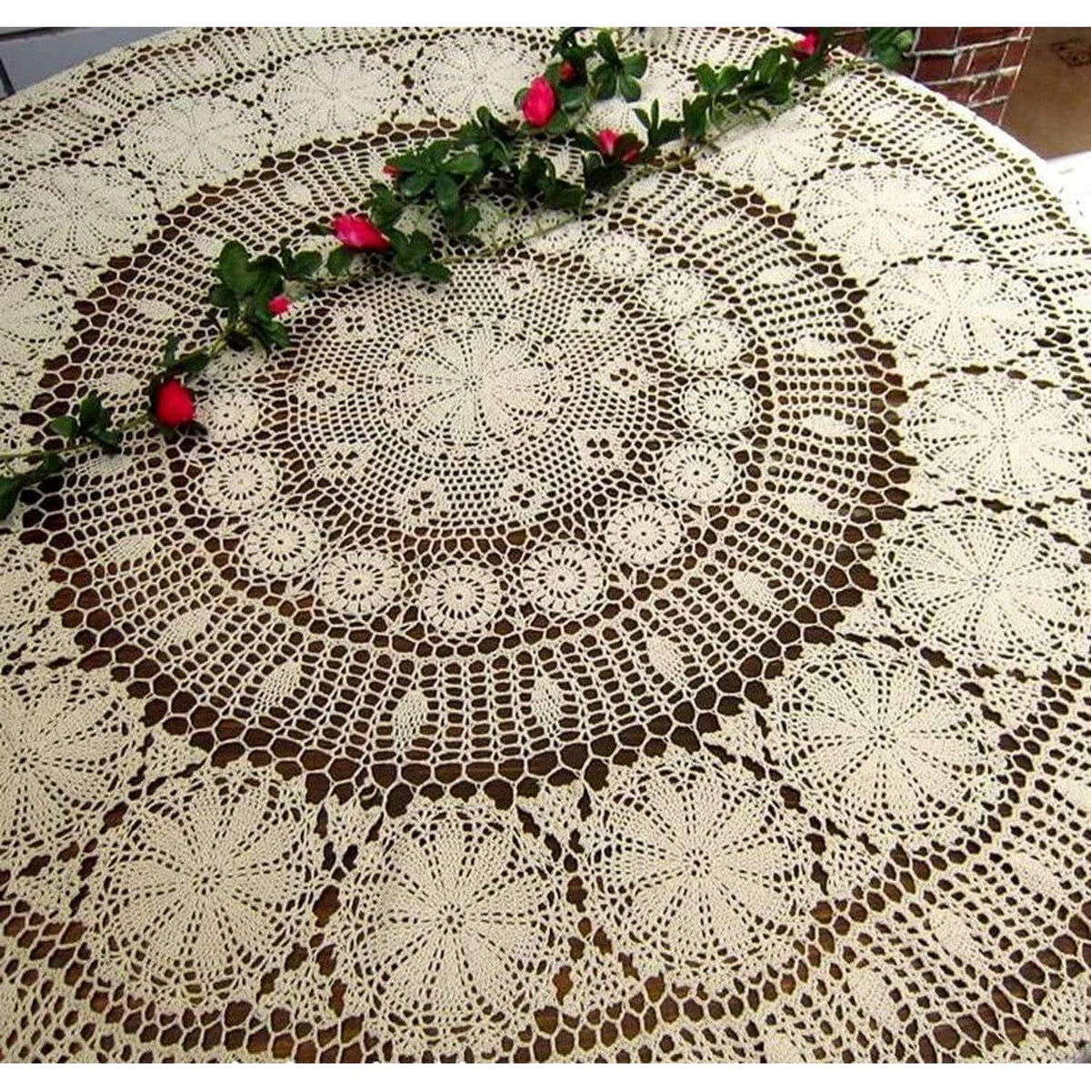 Runde Häkel Tischdecke Beige 160cm – Baumwolle