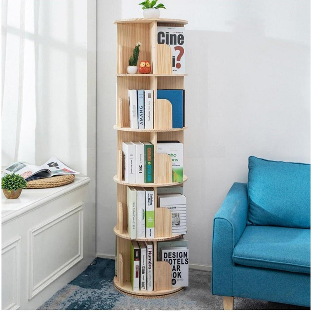 Drehbares Bücherregal Massivholz – 5-stöckig, 159cm hoch