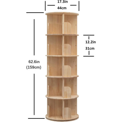Drehbares Bücherregal Massivholz – 5-stöckig, 159cm hoch