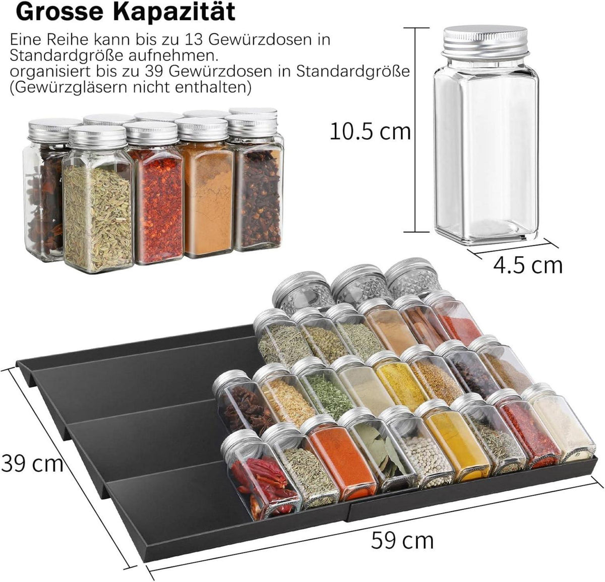 OKIUEN Gewürzregal Schubladen Organizer Einstellbar 30-60cm