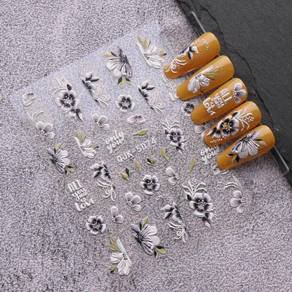 3D Nagelsticker Frühlingsblumen - Nail Art Aufkleber Set