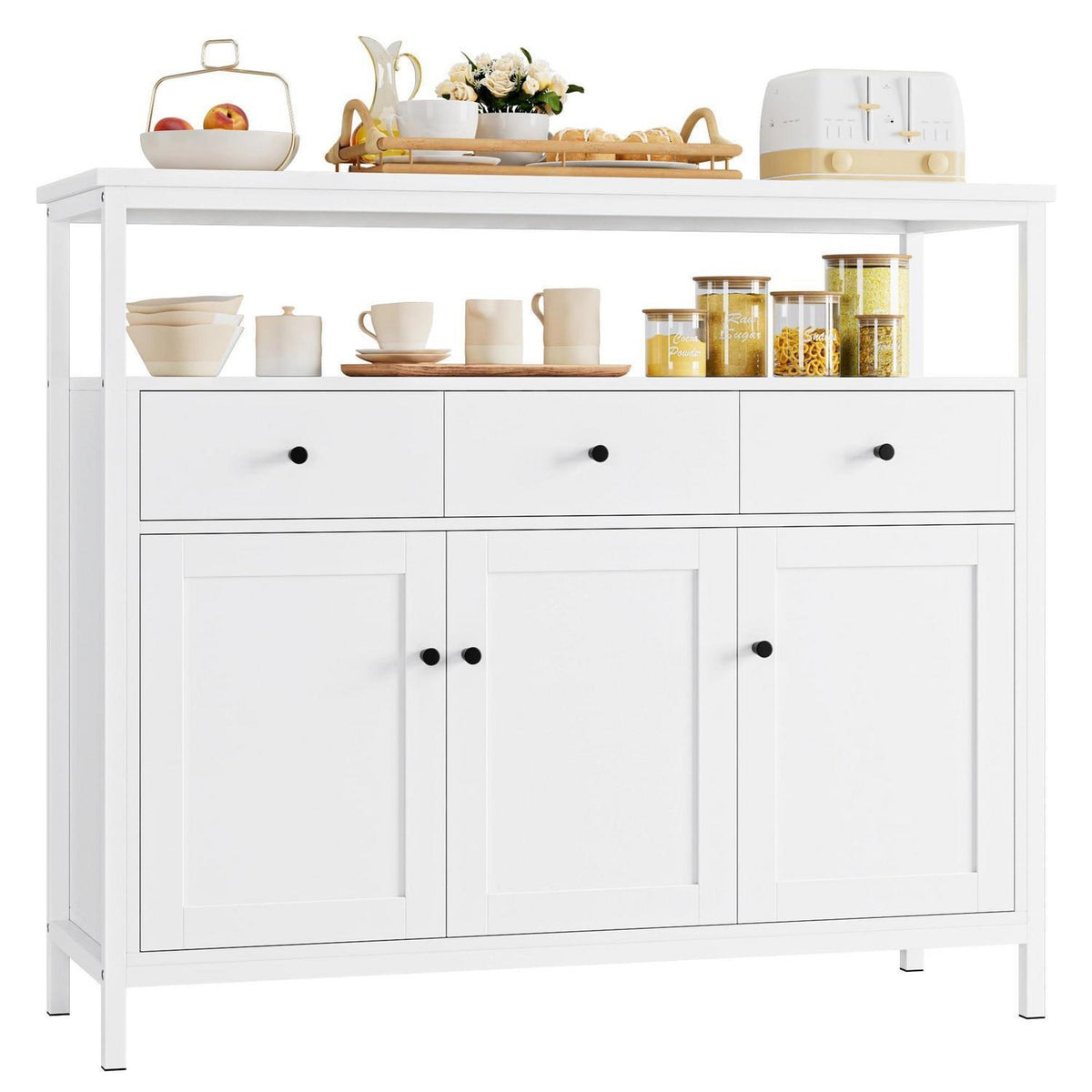 Weißes Sideboard mit 3 Schubladen & 3 Türen – Küchenkommode