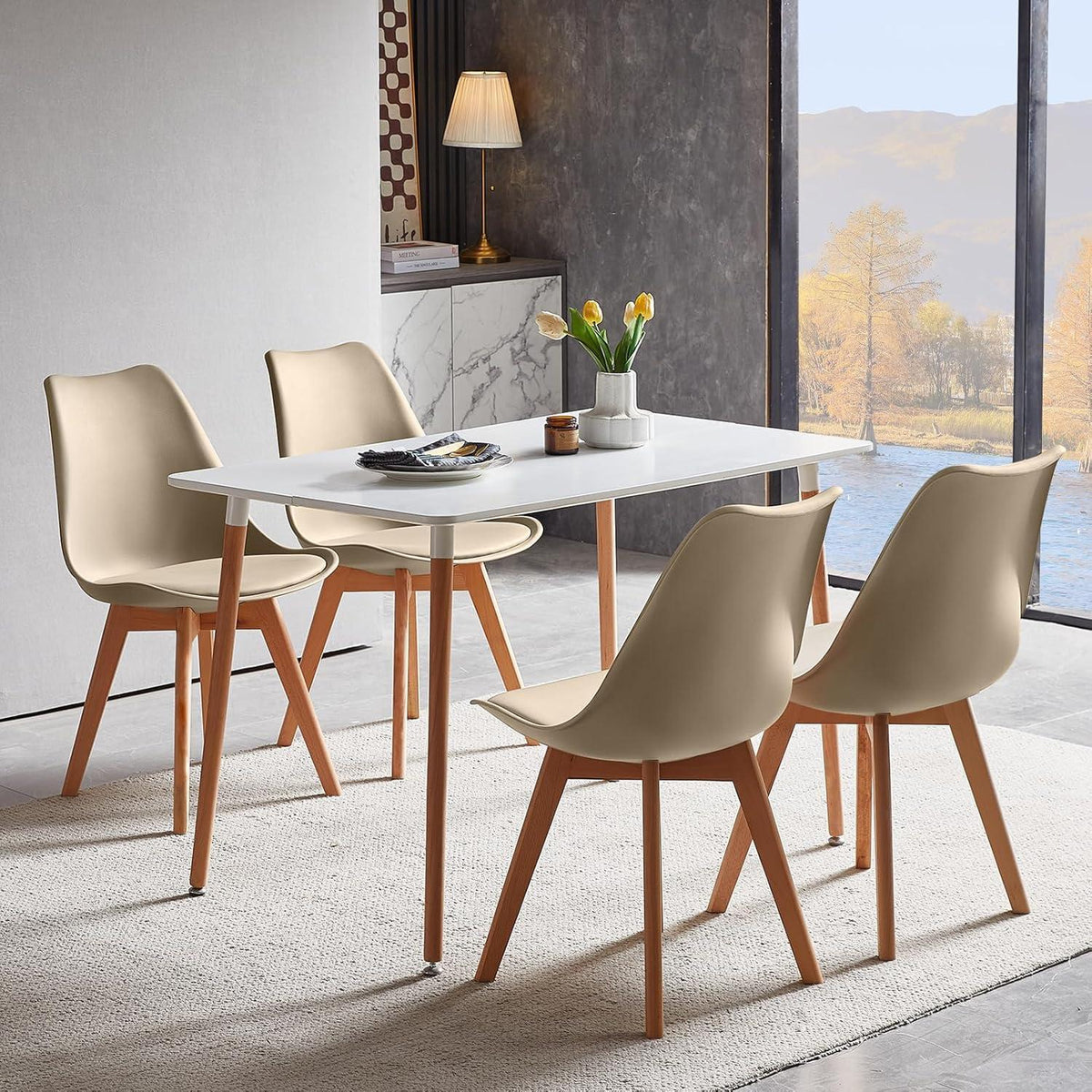 Skandinavische Esszimmerstühle Set 8 – Gepolstert, Khaki