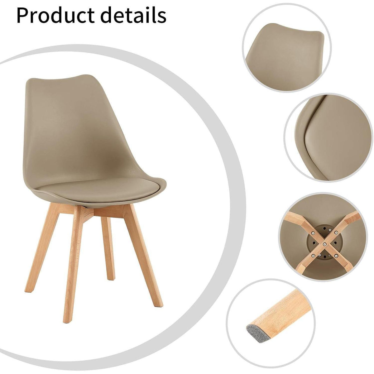 Skandinavische Esszimmerstühle Set 8 – Gepolstert, Khaki
