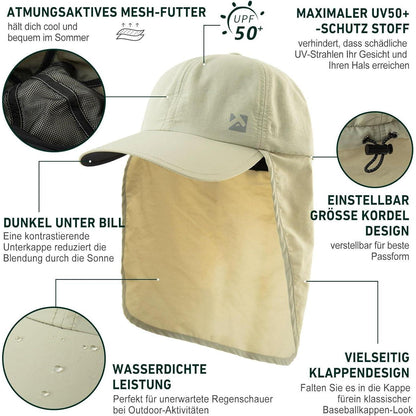 Wasserdichte Baseball Cap XL/XXL mit Nackenklappe & UV-Schutz Beige