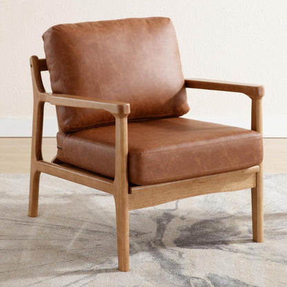 Ohrensessel Braun – Wohnzimmer Lounge Sessel mit Holzrahmen in Lederoptik