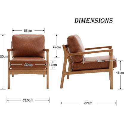 Ohrensessel Braun – Wohnzimmer Lounge Sessel mit Holzrahmen in Lederoptik