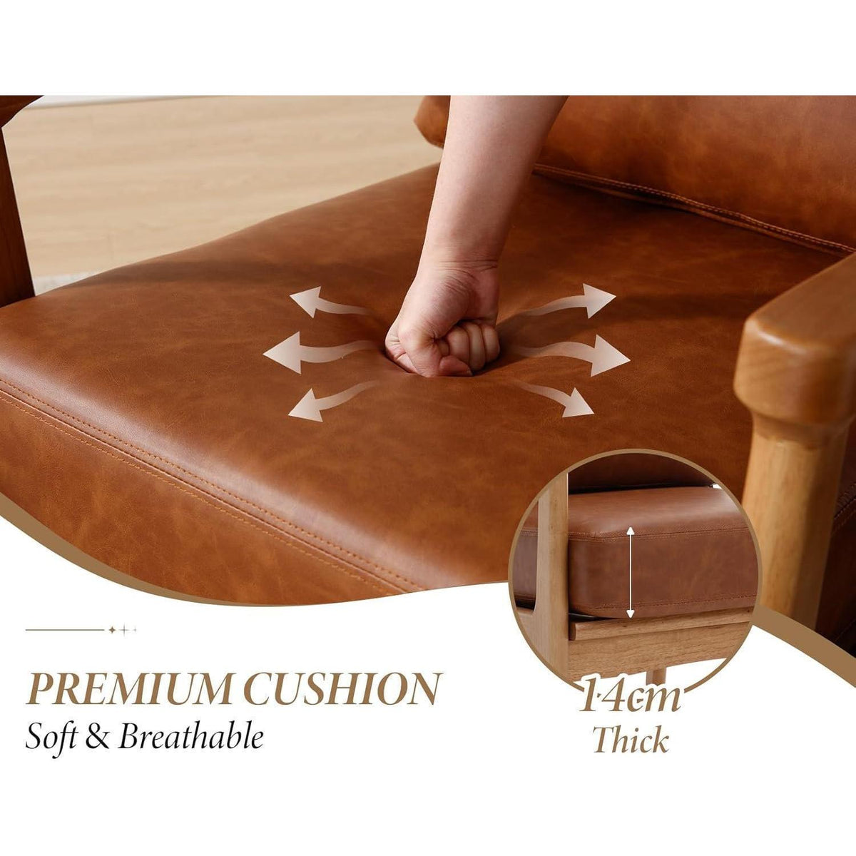 Ohrensessel Braun – Wohnzimmer Lounge Sessel mit Holzrahmen in Lederoptik