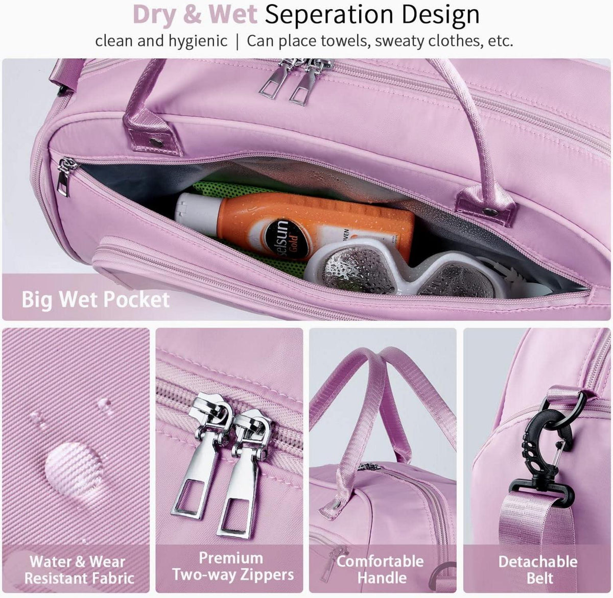 30L Sporttasche Reisetasche mit Schuh- und Nassfach Rosa Fitness Reisen
