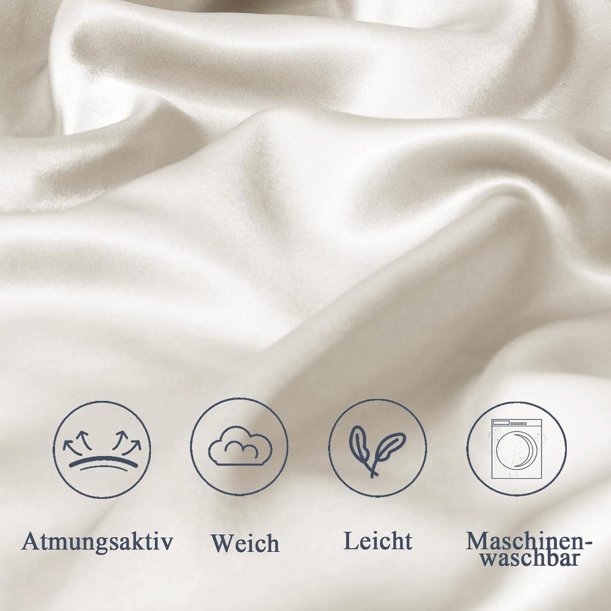 2er Set Satin Kissenbezug 65x65 Beige Reißverschluss Haargummis