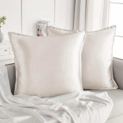 Satin Kissenbezug 2er Set 65x65 Beige mit Haargummis, Hautpflege & Haarschutz