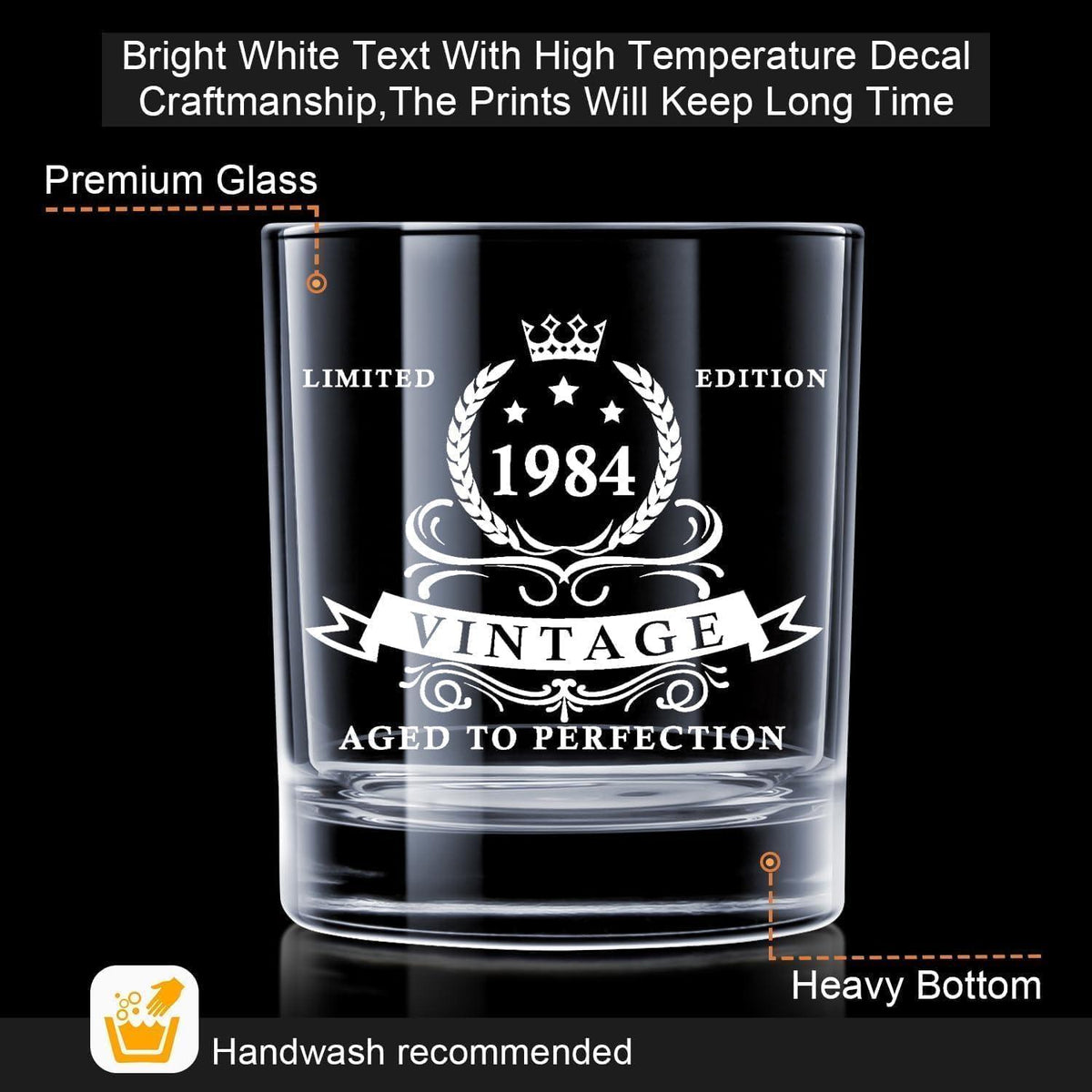 40. Geburtstag Geschenk Whiskyglas 1984 Holzkiste Ginbourbon 360ml